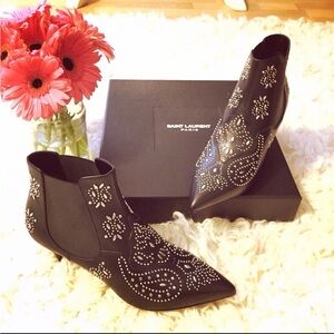 Saint Laurent 70’s rock vibe paisley studded booties